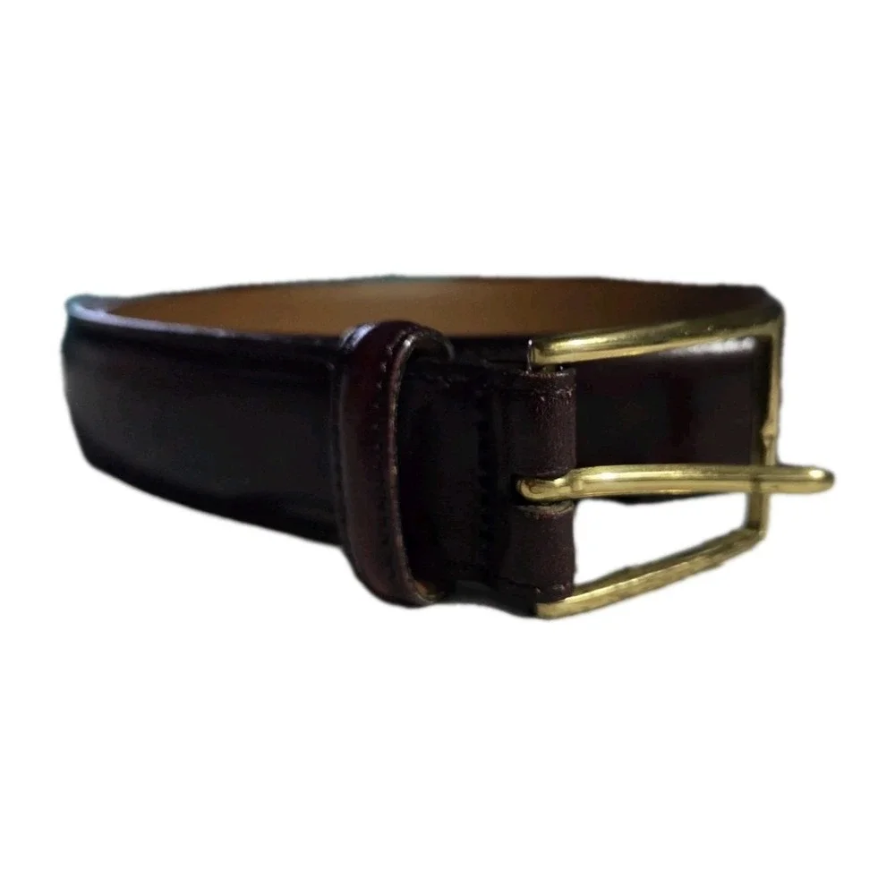 Lands End Mens Leather Belt Size 42 Brown Brass Buckle